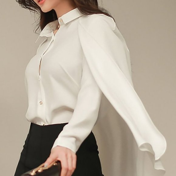 caped button front collar blouse - Picture 7 of 8